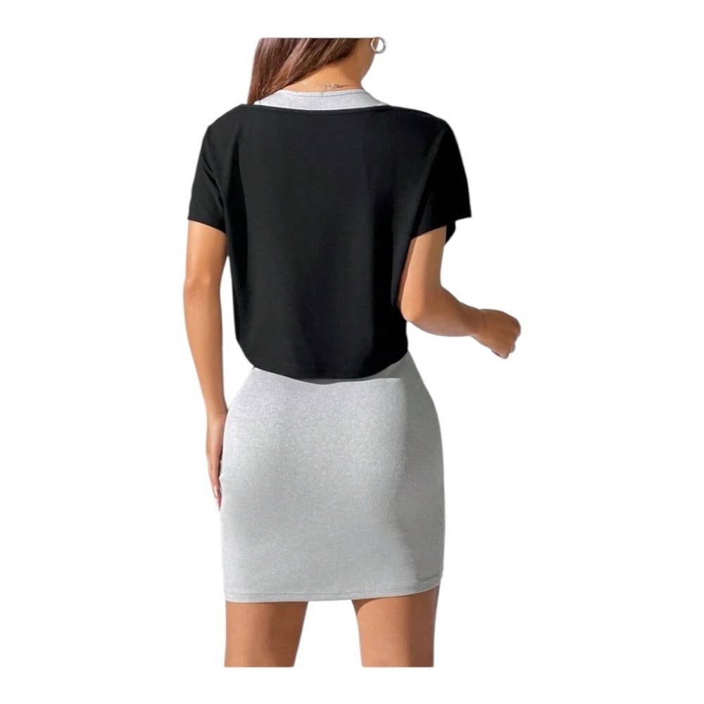 Color Ribbed Bodycon Tank Dress And Batwing Sleeve Set Size Large (8/10) - Picture 3 of 3